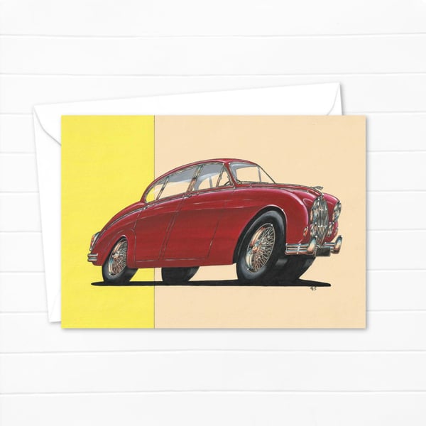 Jaguar Car Greeting Card: Mid Century Classic Car Illustration (417)