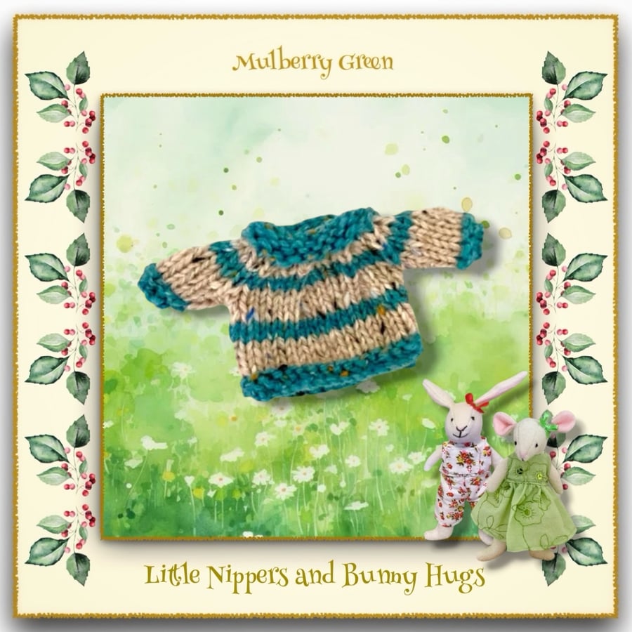 Image of Teal and Cream Striped Jumper for the Little Nippers and Bunny Hugs