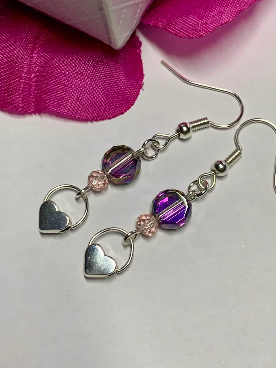 Crystal and Glass Heart Earrings