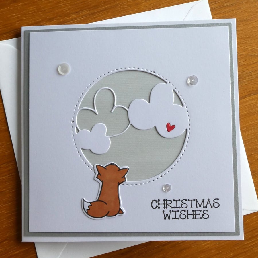 Christmas Wishes Card - Fox With Cloudy Sky
