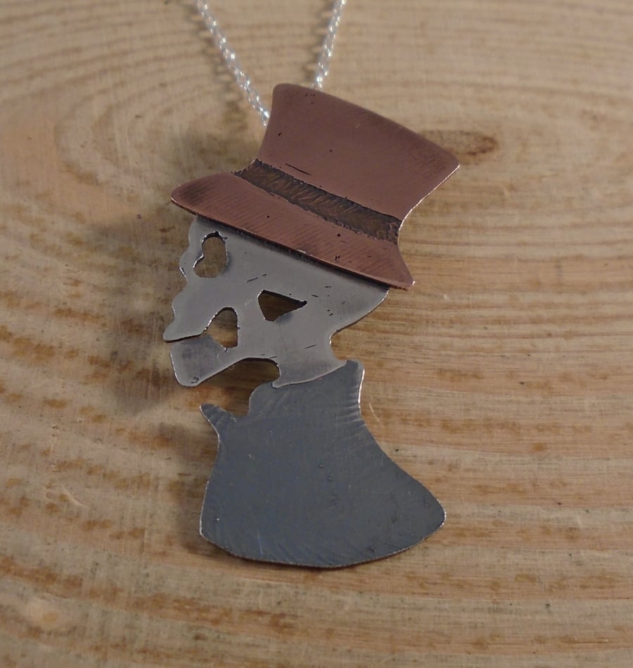 Sterling Silver and Copper Hatted Skeleton Necklace