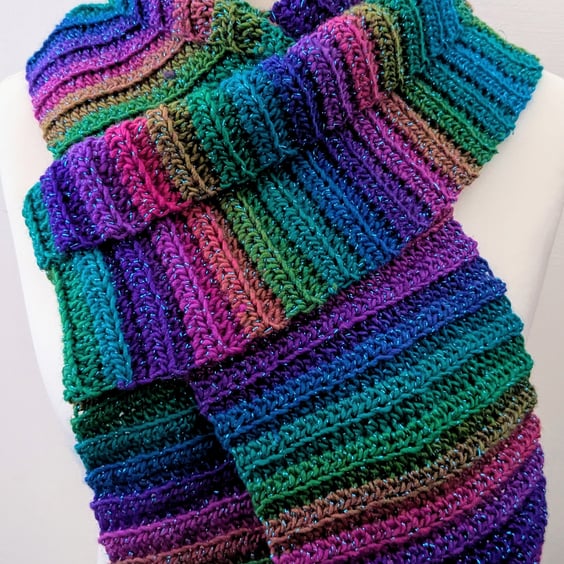 Crochet rainbow scarf