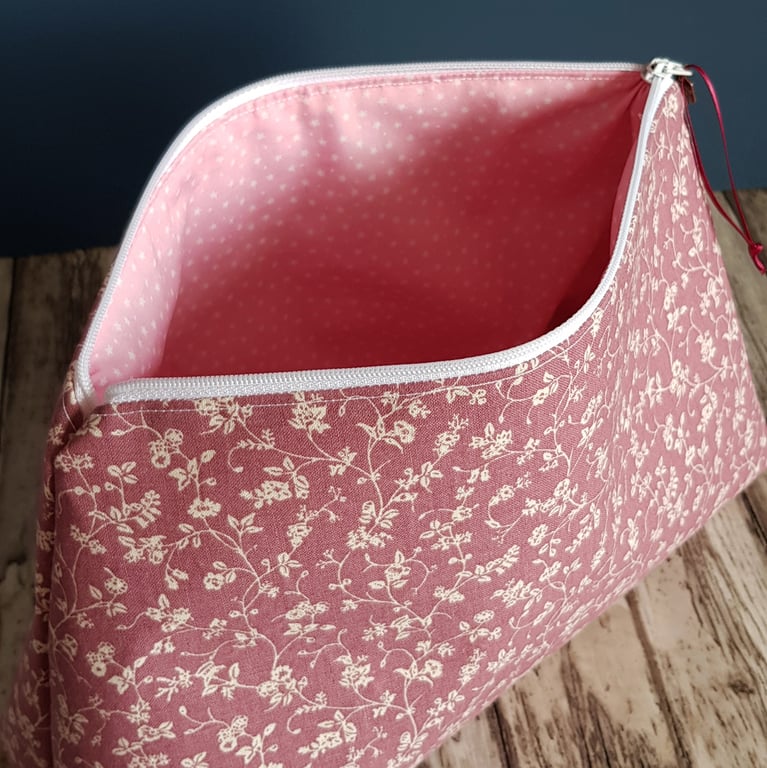 Pink Ditsy Floral Multi Purpose Zipper Bag - Large Storage Pouch