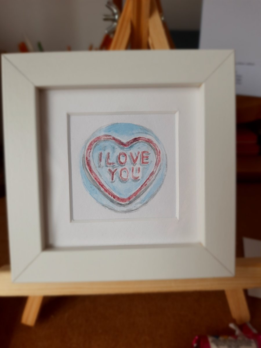 Watercolour Love Heart sweet painting in mini frame