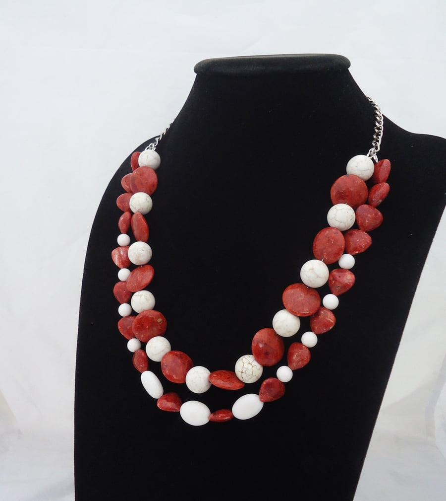 Coral Necklace, Double Strand Coral Necklace, Statement Coral Necklace