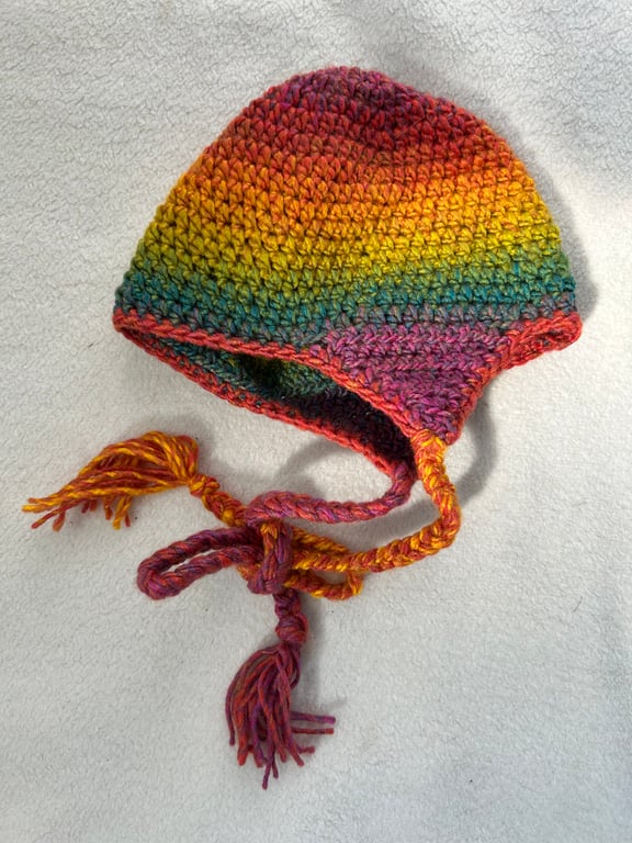 Baby toddler Rainbow hat with ear flaps.