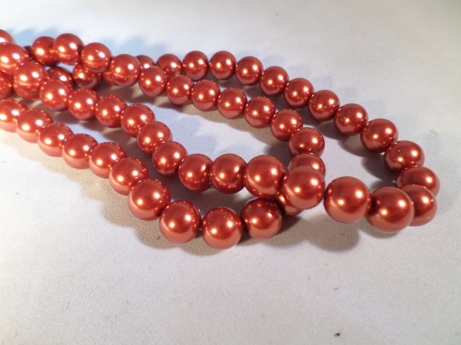 30 x Glass Pearl Beads - Round - 10mm - Burnt Orange 