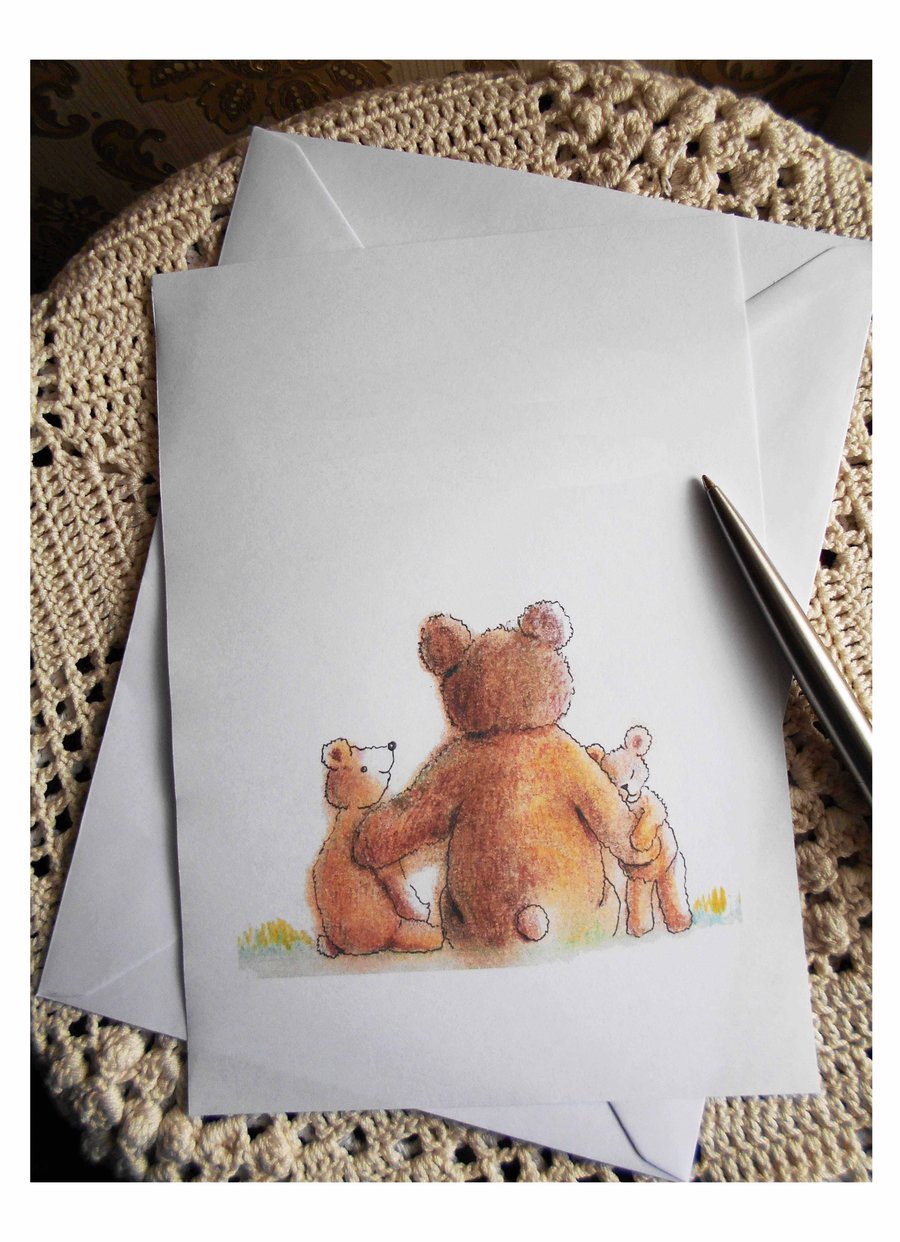 Bear Family Handdrawn Greeting Card 5 x 7 inches