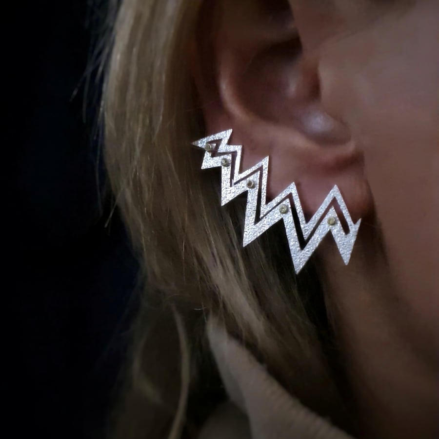 Large Ear Climber Statement Earring with yellow sapphires, hypoallergenic