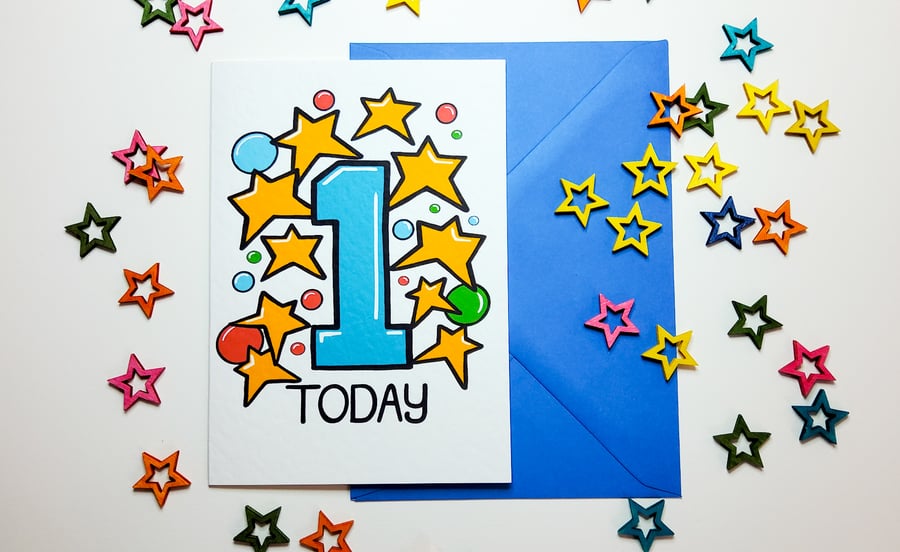 1 ONE TODAY Birthday Card for One Year Old Baby Son Nephew Grandson 