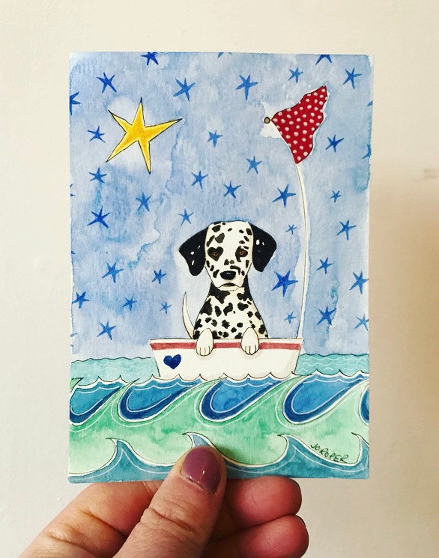 Original Painting Dalmatian Dog sailing under the STARS Jo Roper
