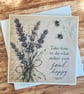 Vintage Lavender Botanical Greeting Card. Handmade Parchment Paper Card.