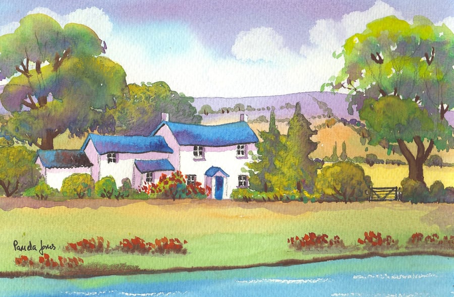 Image of River Wye, Cottage, Herefordshire, Original Watercolour in 14 x 11 '' Mount