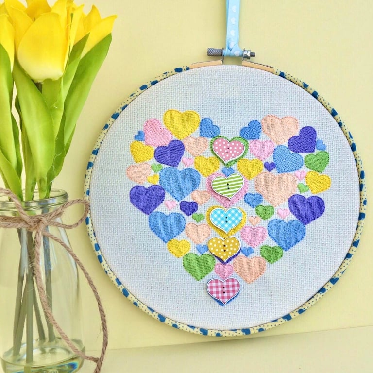 Heart of Hearts: Embroidered Hoop, Hooped Embroidery Wall Hanging