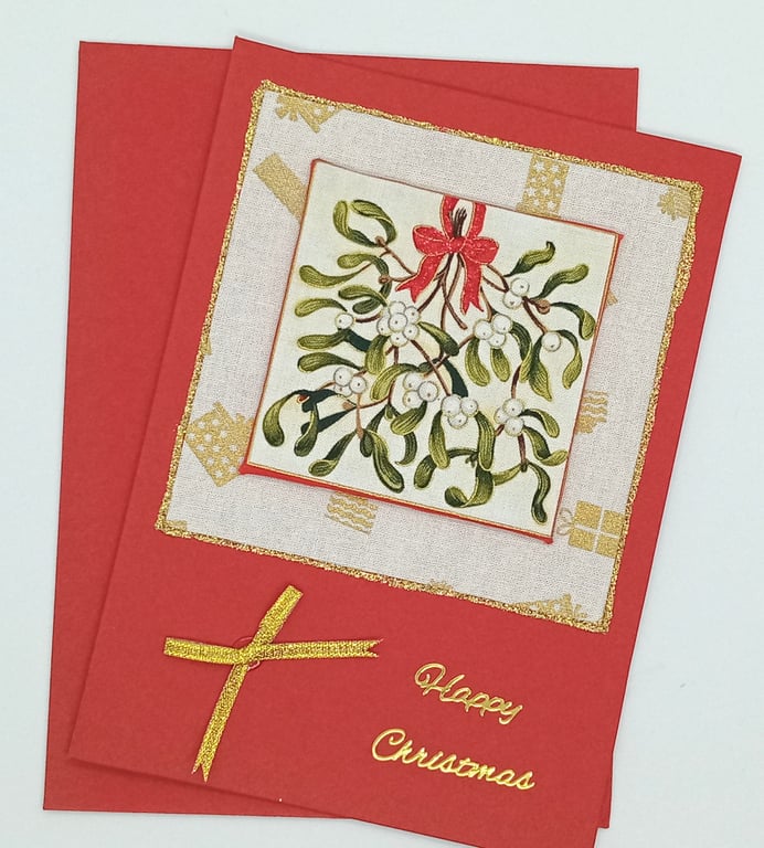 Mistletoe Fabric Christmas Card 297B