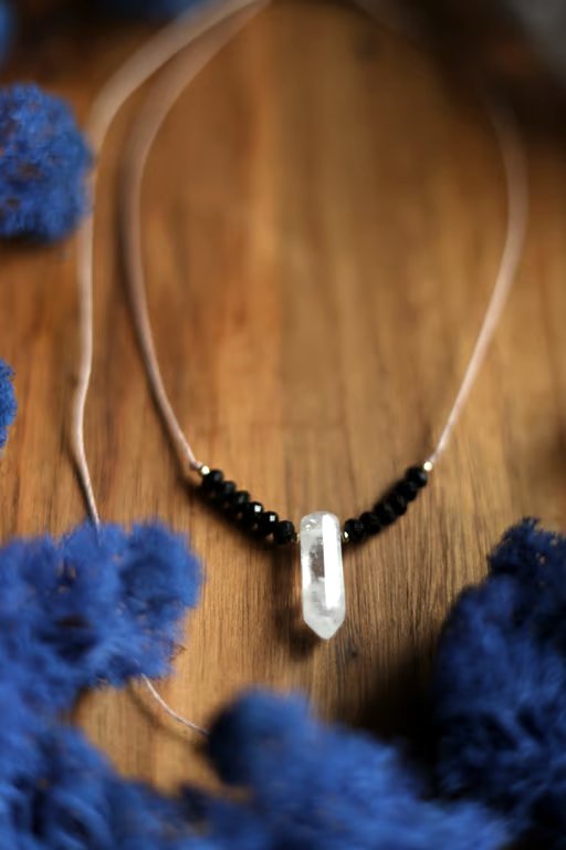 Clear Quartz and Black Tourmaline Necklace – Handmade Crystal Jewellery