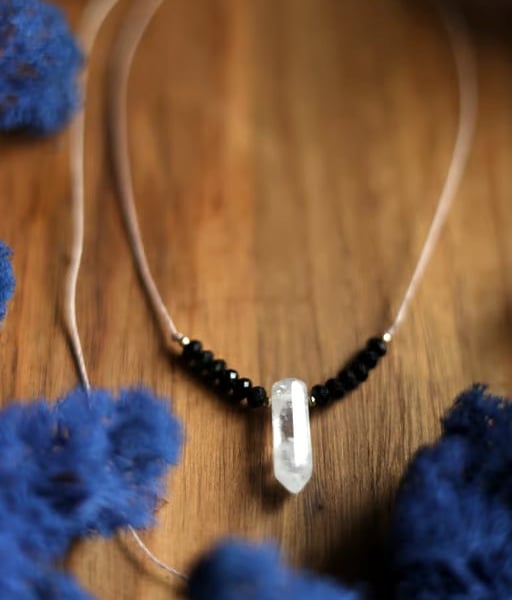 Clear Quartz and Black Tourmaline Necklace – Handmade Crystal Jewellery