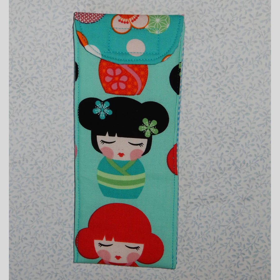 Glasses case - Japanese lady turquoise