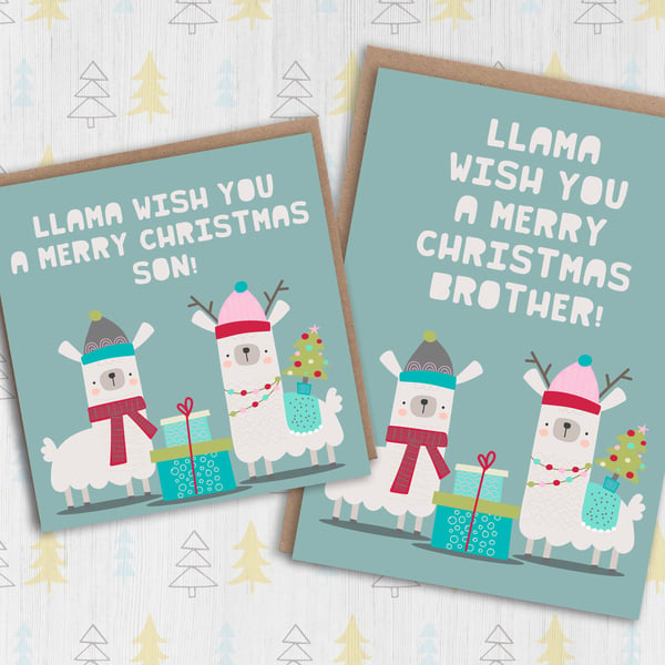 Child’s Christmas card: Llama wish you a Merry Christmas
