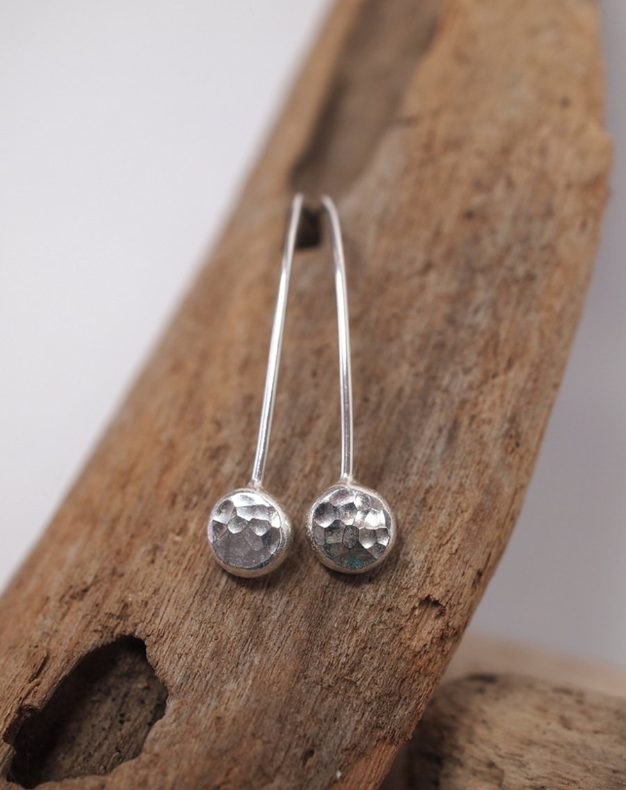 Silver drop pebble earrings