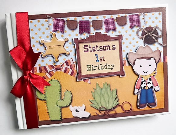 Cowboy birthday guest book, cowboy party book, rodeo guest book, gift