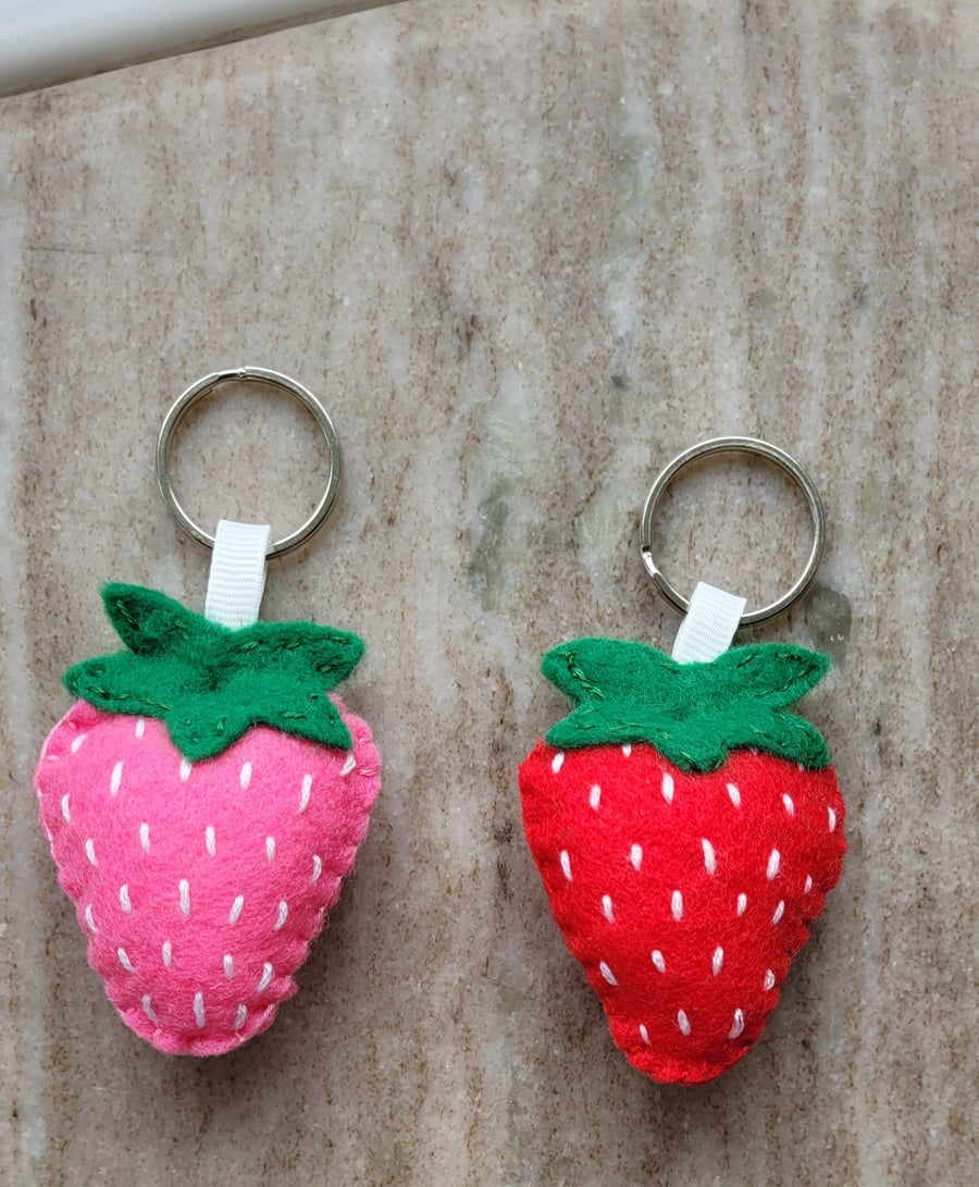cute strawberry keychain, hand embroidered,  valentine gift, teenager birthday 