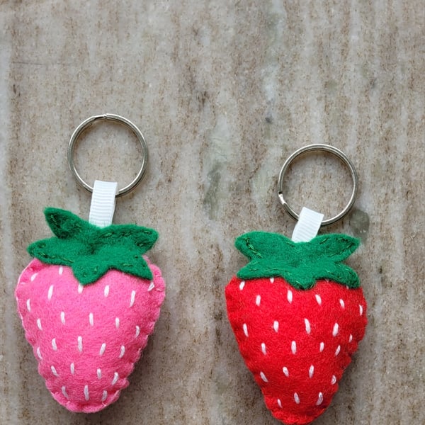 cute strawberry keychain, hand embroidered,  valentine gift, teenager birthday 
