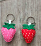 cute strawberry keychain, hand embroidered,  valentine gift, teenager birthday 