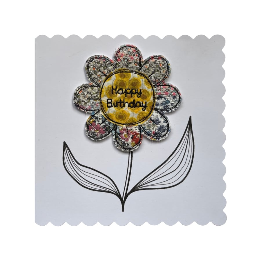 Liberty Fabric Flower Birthday Card: Stitched Textile Design