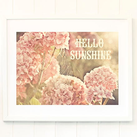 Pink hydrangea print - Floral art - Inspirational typography print - Spiders web