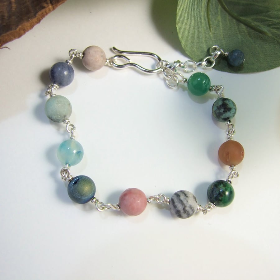 Gemstone Bracelet. Sterling Silver and Mixed Gemstone Bracelet
