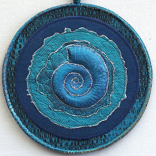 AMP901 - Ammonite Mandala Wall Hanging-15cm diameter-Blue-Turquoise-silver