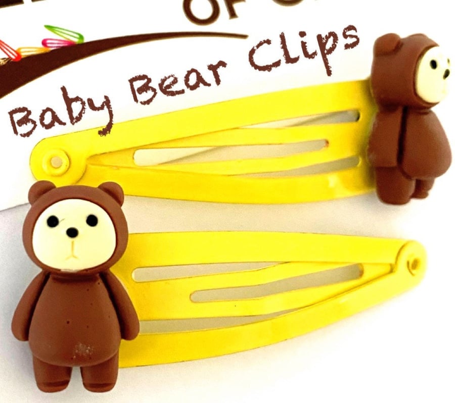 Baby Bear Hair Clips x2 - teddy bear barrettes - teddy bear hair clips - teddy g