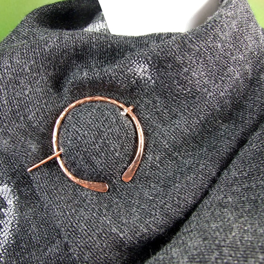 Penannular Brooch, Shawl Pin, Hammered Copper Celtic Clasp for Wrap