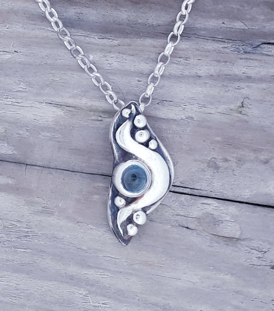 Mini Wave Pendant with Blue Topaz