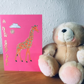 Pink Giraffe New Baby Girl Card