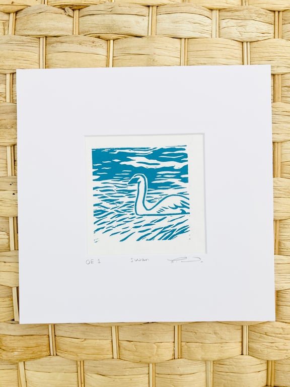 Swan Lino print, swan print, bird Lino print, bird print, British bird print,