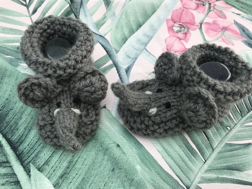 Elephant baby booties , Hand knitted .Baby shower