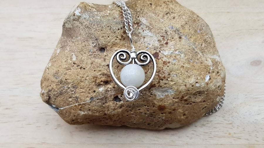 Moonstone heart Pendant. Crystal Reiki jewelry uk. June's Birthstone. White 10mm