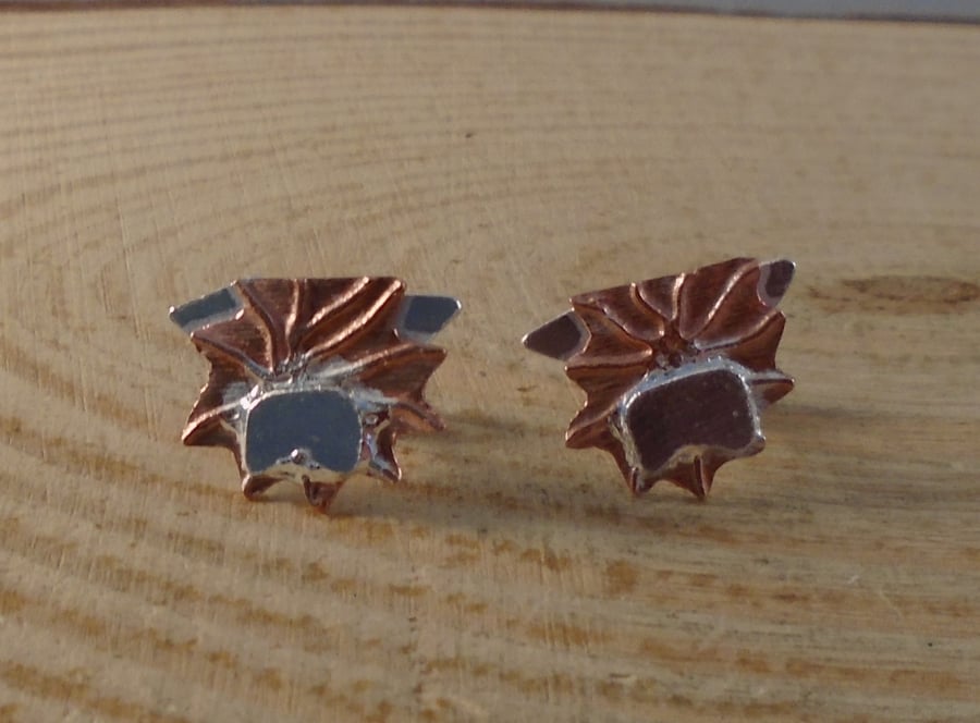 Copper and Sterling Silver Highland Cow Stud Earrings