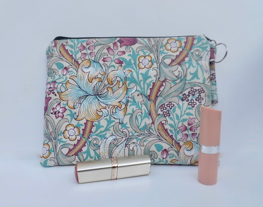 SOLD Make up bag in Golden Lily fabric large size 