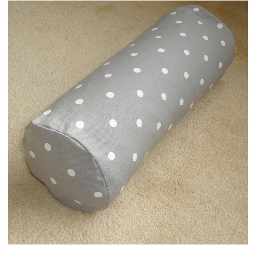 Bolster Cushion Cover 18" x 8" Cylinder Neck Roll Polka Dots Grey White Spots