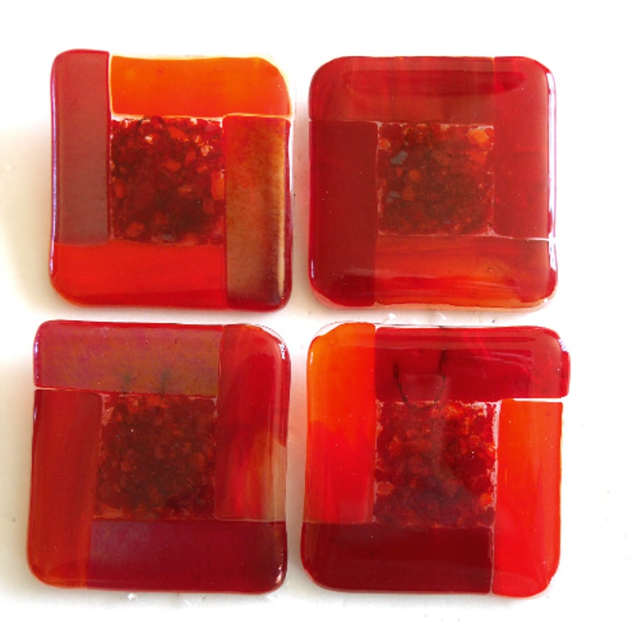 Fused Glass Coasters Set of 4 8cm Red