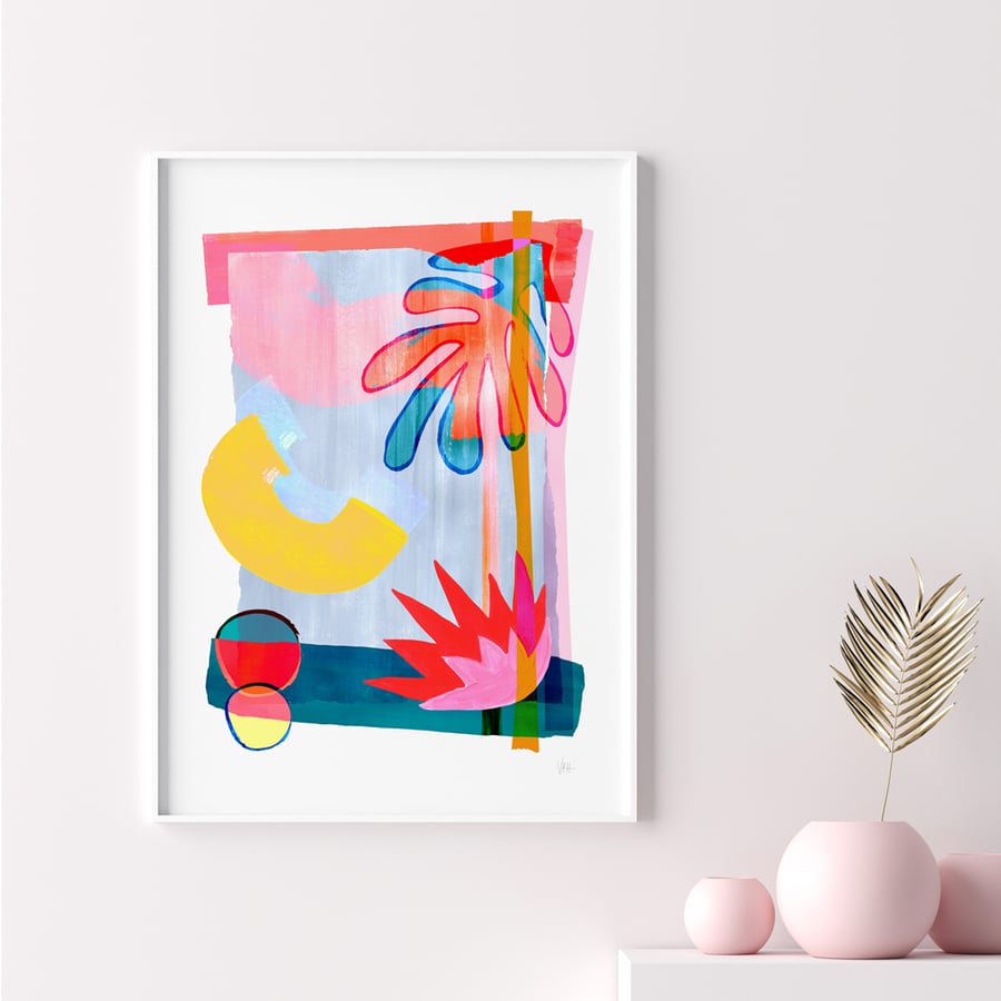 Colourful Abstract Tropical Leaf Art Print