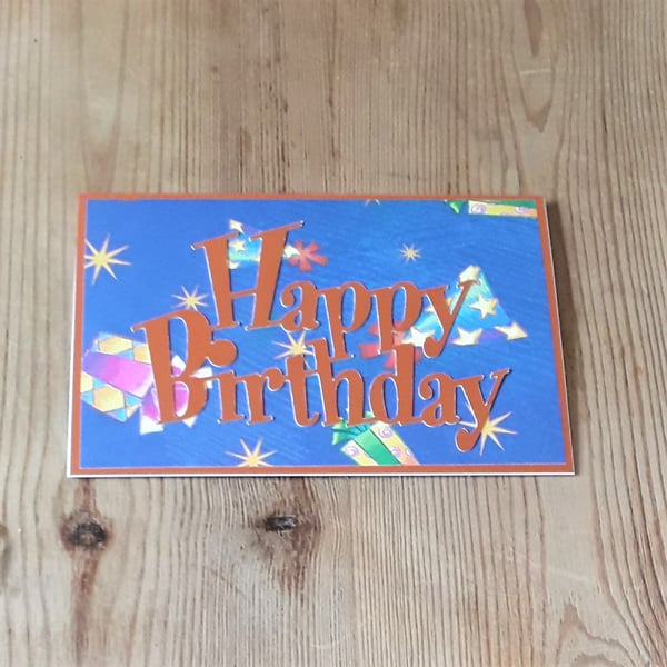 Happy Birthday Card Blue and Orange
