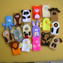 Set of 10 x Animal Felt Finger Puppets - farm, ocean, exotic and zoo creatures