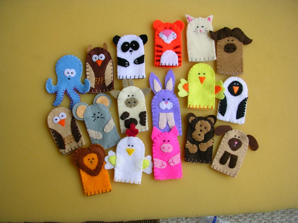 Set of 10 x Animal Felt Finger Puppets - farm, ocean, exotic and zoo creatures