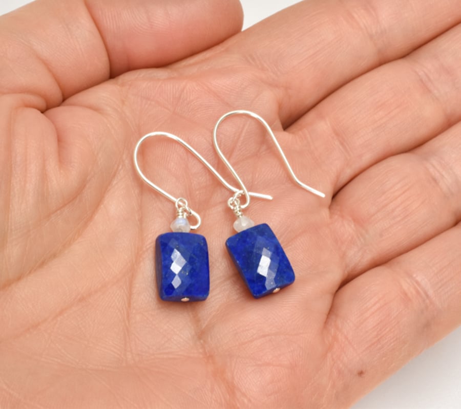 Lapis Lazuli and Moonstone Sterling Silver Earrings