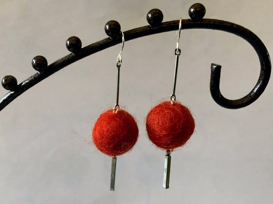 Merino Wool ball earrings