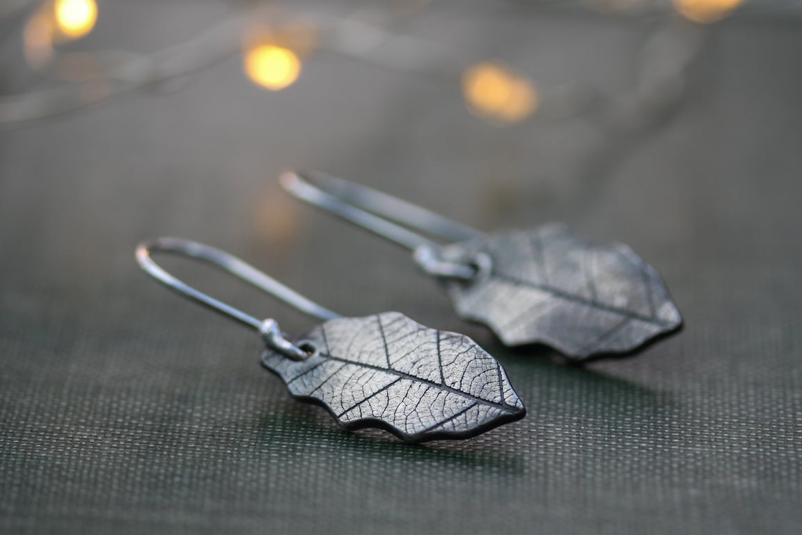 Silver Holly Leaf Earrings